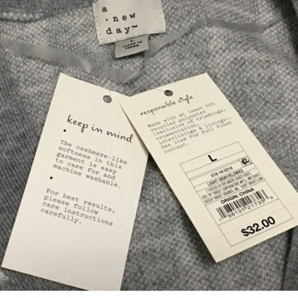 A New Day Women's L Cozy Knit Light Gray Windowpane Everyday Cardigan Sweater - Picture 4 of 7